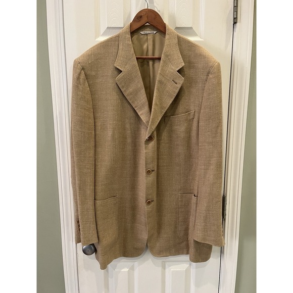 Canali Blazer Mens US Size 50R Tan Textured Wool Sport Coat Jacket Made In Italy